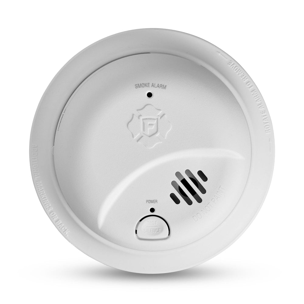 First Alert front view of packaged alarm showing compact design and easy-install benefit