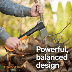 Fiskars X7 handle detail showing FiberComp grip for reduced shock