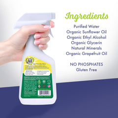 Fit Organic being sprayed on vegetables in a home kitchen for quick cleaning