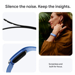 Close-up of Fitbit Google Air on wrist in lavender emphasizing comfortable fit and stability