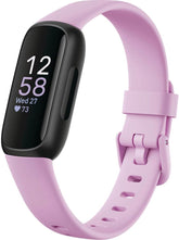 Fitbit Inspire 3 front view Lilac Bliss showing sleek display and comfort