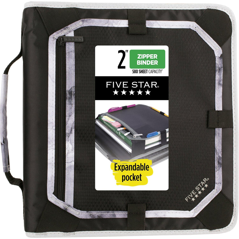Five Star zipper binder front view showing full zip and handle for secure transport
