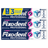 Fixodent front tube showing professional adhesive and clear branding for confident hold