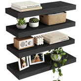 Fixwal front view showing four black floating shelves and clean modern storage