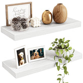 Fixwal front view of white floating shelves showing clean modern styling and space-saving benefit