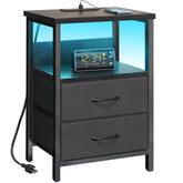 Fixwal black nightstand front view showing sleek profile and drawers, enhances bedside organization