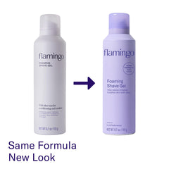 Flamingo can label detail highlighting ingredients and dermatologist-tested benefit