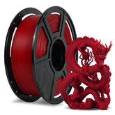 FLASHFORGE spool front view showing ruby red filament and clear identification for fast setup