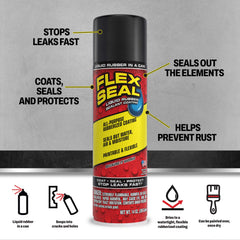Flex Seal spraying in action sealing a seam to quickly stop leaks and create waterproof coating