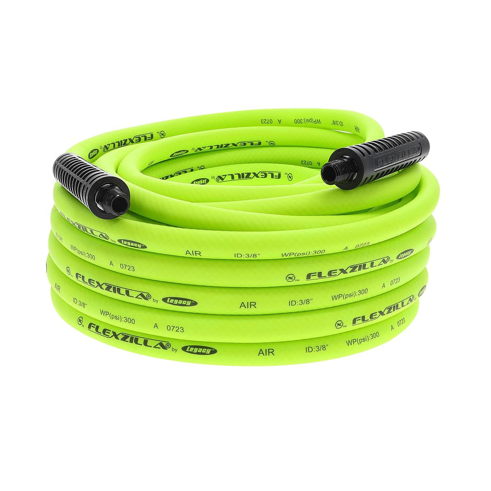 Flexzilla front view showing 50 ft hose and bright ZillaGreen for easy spotting