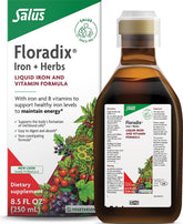 Floradix front packaging showing bottle and box, clear identification and benefit