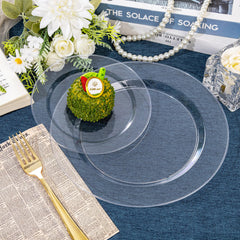 FLOWERCAT clear plates serving a plated entree on a table for elegant presentation