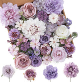 Floweroyal front packaging showing the purple artificial flower set and gift-ready box benefit