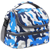 FlowFly front view blue camo showing durable exterior and compact shape for easy carrying