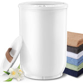 FLYHIT front view showing white towel warmer and compact design benefit