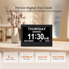 FLYRUIT side profile wall-mounted clock demonstrating neat installation