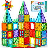 FNJO front packaging showing 110 piece magnetic tiles set benefits