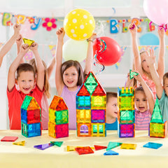 FNJO tiles assembled into a colorful castle showing creative STEM learning