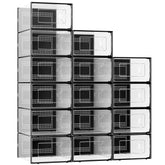 Foluck front view of clear shoe boxes showing neat visibility and quick selection