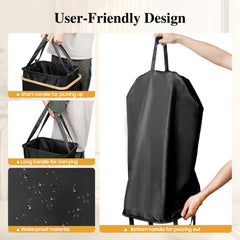 Foluck next to folded towels showing scale and 100L capacity for family use