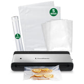 FoodSaver PowerVac front view showing stainless steel finish and compact design for tidy counters