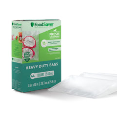 FoodSaver front packaging showing 44-count heavy duty quart bags for durable storage