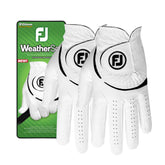 FootJoy WeatherSof front packaging showing two white gloves and brand clarity for dependable choice