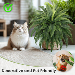FOREST PRINCE faux fern inside hanging planter showing cascading greenery without maintenance