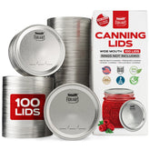 FORJARS front view of 100-pack lids showing wide-mouth assortment and storage benefit