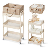 Fortella front view taupe cart showing organized shelves and modern look