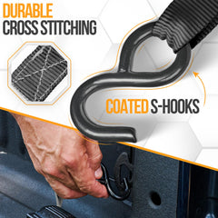 FORTEM coated S-hook detail resisting corrosion, protects vehicle anchor points