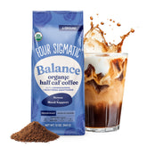 Four Sigmatic front packaging bag showing product benefits and roast