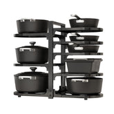 Fovkdcvw front view of 8-tier black under-cabinet organizer showing neat storage benefit