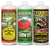 FoxFarm trio front packaging showing three 3-quart bottles and clear branding benefit clarity