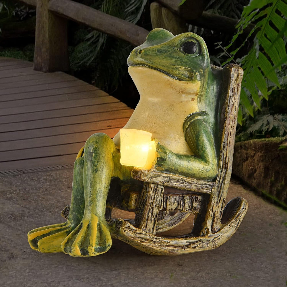 FOXMIS frog statue front view showing detailed resin and cute pose, adds charm