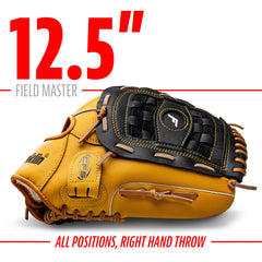 Franklin Sports glove in hand scale shot showing true 12.5 inch sizing benefit