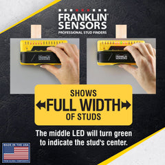 Franklin Sensors close-up of LED display indicating stud center and full width for precision