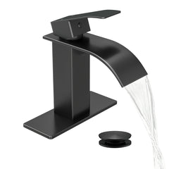 Fransiton faucet front view in matte black showing sleek waterfall and durable build