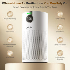 FreAire VisionAir top display closeup showing real-time PM2.5 and AQI indicator