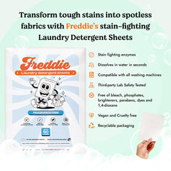 Freddie sheet close-up texture showing dissolvable formula and easy dosing