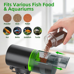 FREESEA dispensing closeup showing precise portion release for controlled feeding
