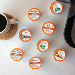 Fresh Roasted Coffee decaf K-Cup pod close-up highlighting pod design and freshness benefit