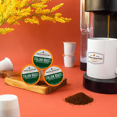 Fresh Roasted Coffee brewed cup showcasing dark roast crema and rich flavor