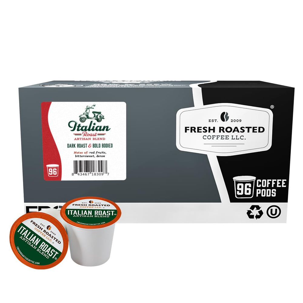 Fresh Roasted Coffee front packaging showing 96-count and bold roast benefit