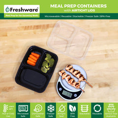 Freshware close-up of three compartments highlighting separate portions and spill prevention