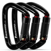 FresKaro front view of black double-lock carabiner showing secure gate and D-shape for reliable clipping