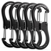 FresKaro front view pack showing five black swivel carabiners for organized carry