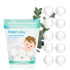 Frida bath bomb front packaging showing eucalyptus and lavender benefits