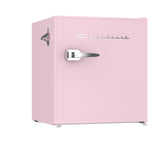 Frigidaire pink mini fridge front view shows compact retro style and visual appeal