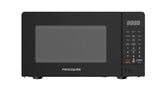 Frigidaire front view of black microwave showing compact benefits